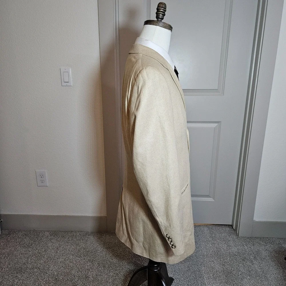 Jos‎ A Bank Sport Coat Jacket Suit Blazer Men 42L 100% Silk Beige 3-Btn